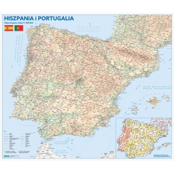 Hiszpania i Portugalia drogowa z kodami pocztowymi 138x112cm. Mapa ścienna.