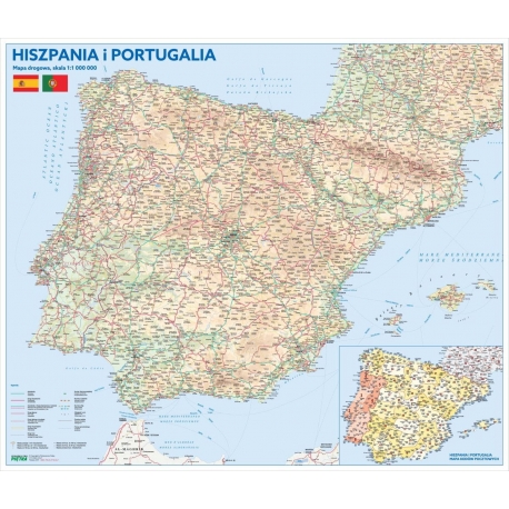 Hiszpania i Portugalia drogowa z kodami pocztowymi 138x112cm. Mapa ścienna.