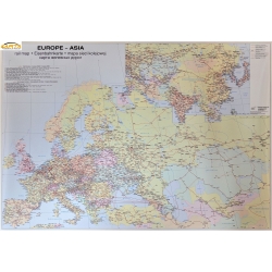 Europa i Azja - sieć kolejowa 140x98cm. Mapa ścienna.
