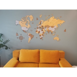 Świat 3D 250x150cm z Antarktydą i nazwami oceanów. Mapa drewniana 3D.