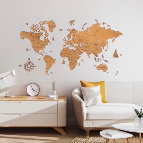 Świat 2D granice,państwa,stolice,stany Mapa drewniana świata 2D 90x56cm z dodatkami