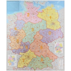 Niemcy administracyjna z kodami pocztowymi 107x135cm. Mapa ścienna.