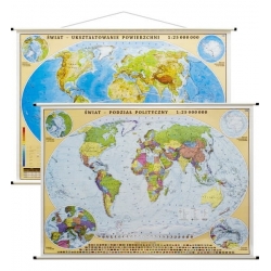 Świat Polityczna i Fizyczna 146x100cm. Mapa ścienna duwstronna.