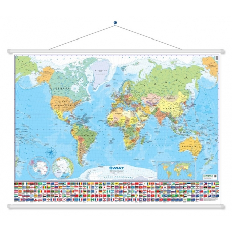 Świat polityczny z flagami 148x98cm. Mapa ścienna.