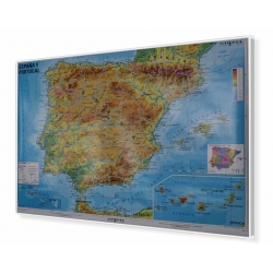 Hiszpania i Portugalia fizyczna 140x100cm. Mapa do wpinania.