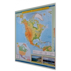 Ameryka Północna fizyczna 120x160cm. Mapa w ramie aluminiowej.
