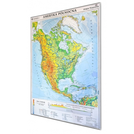 Ameryka Północna ogólnogeograficzna (fizyczna) 110x150cm. Mapa w ramie aluminiowej.