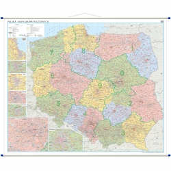 Polska Administracyjna z kodami pocztowymi 168x140cm. Mapa ścienna.
