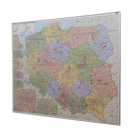 Polska Administracyjna z kodami pocztowymi 168x140cm. Mapa magnetyczna.