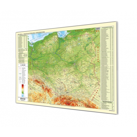 Polska fizyczna 100x70cm. Mapa w ramie aluminiowej.