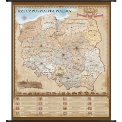 Rzeczpospolita Polska administracyjno-drogowa stylizowana 104x118cm. Mapa ścienna.