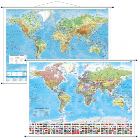 Świat polityczny/fizyczny 107x73cm. Mapa ścienna dwustronna.