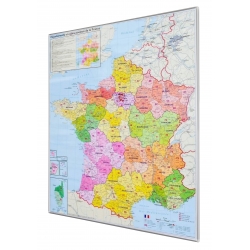 Francja administracyjna z kodami pocztowymi 98x119 cm. Mapa w ramie aluminiowej.