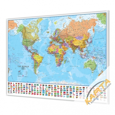 Świat Polityczny z flagami 72,5x55cm. Mapa magnetyczna.