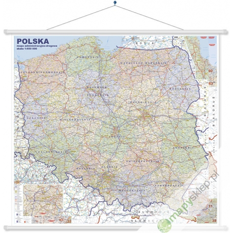 Polska administracyjno-drogowa 110x100cm. Mapa ścienna.