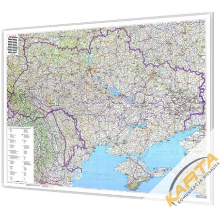 Ukraina, Mołdawia drogowa 137x95cm. Mapa w ramie aluminiowej.