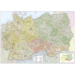 Niemcy, Polska, Czechy, Słowacja administracyjno-drogowa140x98cm. Mapa ścienna.