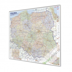 Polska administracyjno-drogowa 120x110cm. Mapa w ramie aluminowej.