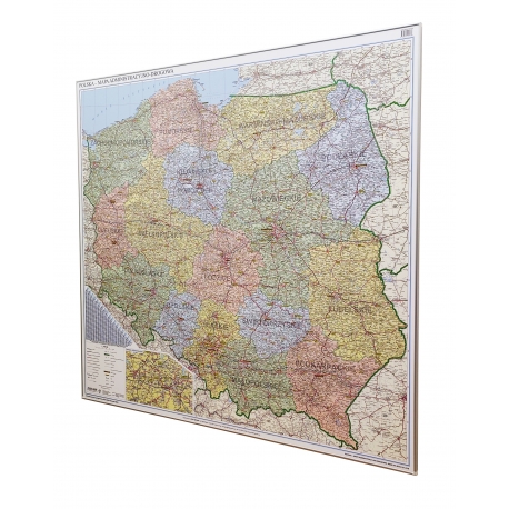 Polska administracyjno-drogowa 150x140cm. Mapa w ramie aluminiowej.