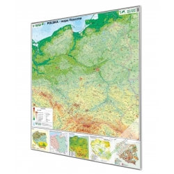 Polska fizyczna 104x120cm. Mapa w ramie aluminiowej.