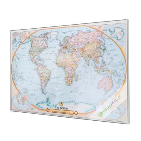 Świat Polityczny 120x78cm. Mapa w ramie aluminiowej.
