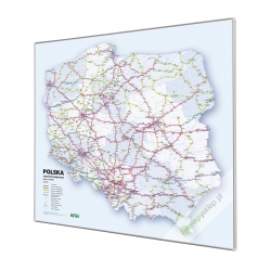 Polska linie kolejowe 104x95cm. Mapa w ramie aluminiowej.