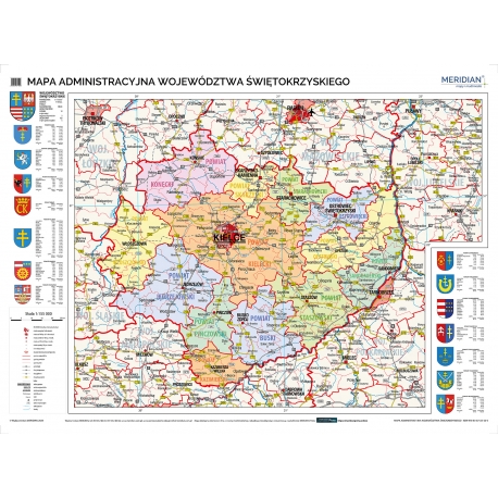 Świętokrzyskie administracyjna 160x120cm. Mapa ścienna.