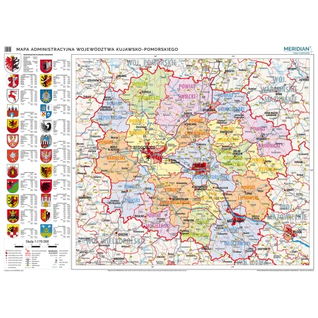Kujawsko-Pomorskie administracyjna 160x120cm. Mapa ścienna.