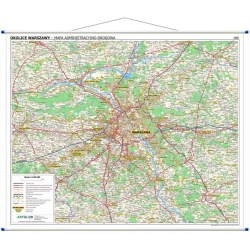 Okolice Warszawy administracyjno-drogowa 120x100cm. Mapa ścienna.