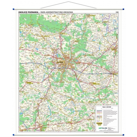 Okolice Poznania administracyjno-drogowa 100x120cm. Mapa ścienna.