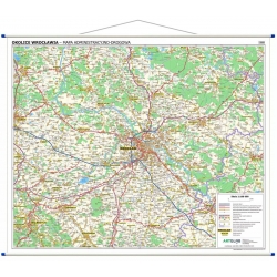 Okolice Wrocławia administracyjno-drogowa 120x100cm. Mapa ścienna.