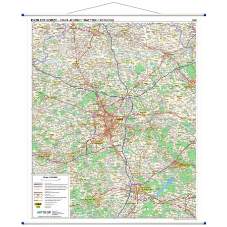 Okolice Łodzi administracyjno-drogowa 100x120cm. Mapa ścienna.