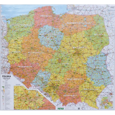 Polska Administracyjno-drogowa (tablice rejestracyjne) 105x94cm. Mapa ścienna.