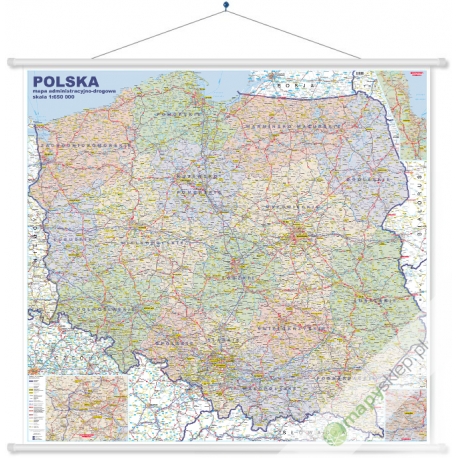 Polska  administracyjno-drogowa  110x100cm. Mapa ścienna.