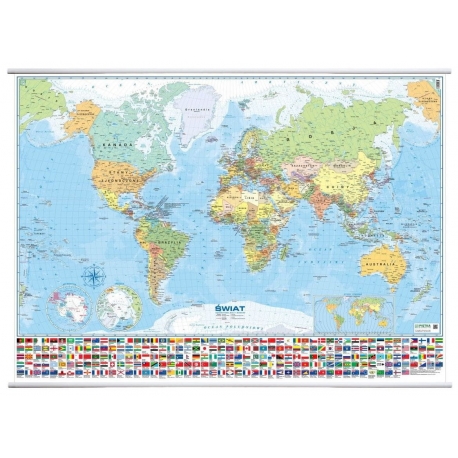 Świat polityczny z flagami 198x136cm. Mapa ścienna.