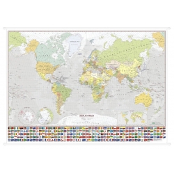 Świat polityczny z flagami 148x98cm. Mapa ścienna w języku angielskim.