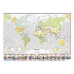 Świat polityczny z flagami 198x136cm. Mapa ścienna w języku angielskim.