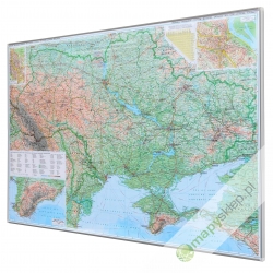 Ukraina i Mołdawia fizyczno-drogowa 130x90cm. Mapa w ramie aluminiowej.