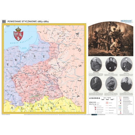 Powstanie Styczniowe 1863-1864, 160x120cm. Mapa ścienna.