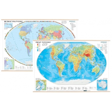 Świat  polityczny i fizyczny z elementami ekologii 148x100cm. Mapa ścienna dwustronna.