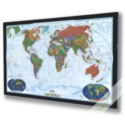 Świat Polityczny Dekoracyjny 188x122cm. Mapa magnetyczna w czarnej ramie.