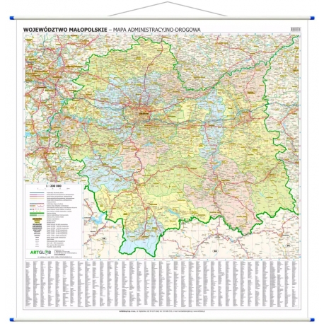 Małopolskie/Małopolska administracyjno-drogowa 102x98 cm. Mapa ścienna.