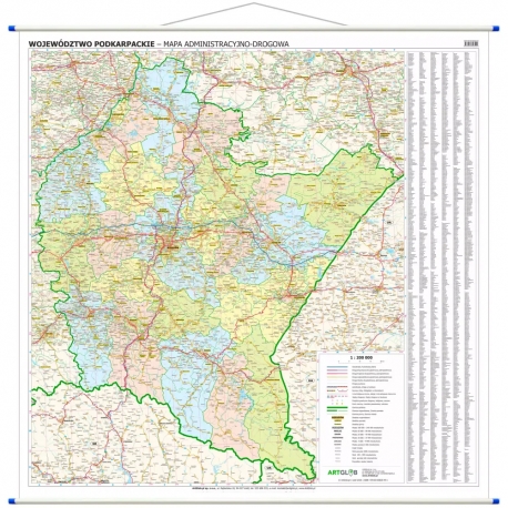 Podkarpackie administracyjno-drogowa 100x120 cm. Mapa ścienna.