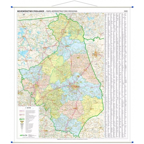 Podlaskie administracyjno-drogowa 110x142 cm. Mapa ścienna.