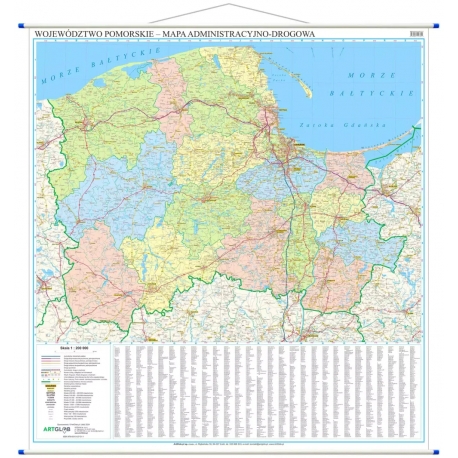 Pomorskie administracyjno-drogowa 143x100 cm. Mapa ścienna.