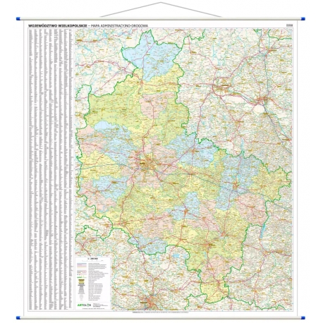 Wielkopolskie administracyjno-drogowa 144x160 cm. Mapa ścienna.