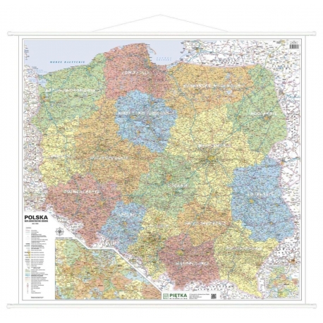 Polska Administracyjno-drogowa (tablice rejestracyjne) 105x94cm. Mapa ścienna.