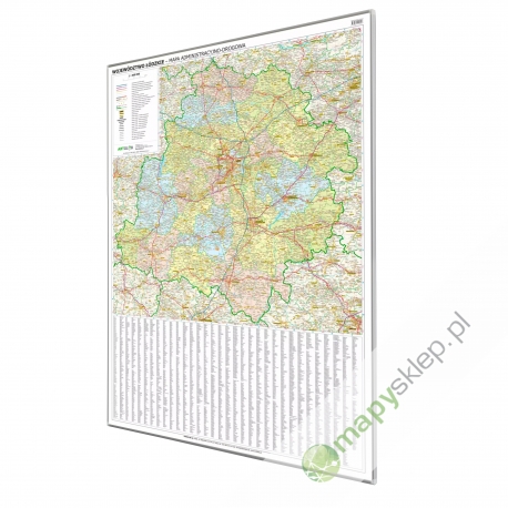 Łódzkie administracyjno-drogowa 105x145cm. Mapa w ramie aluminowej.