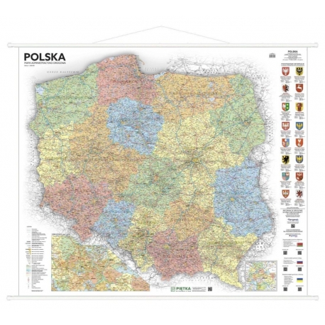Polska Administracyjno-drogowa (tablice rejestracyjne) 164x138cm. Mapa ścienna.