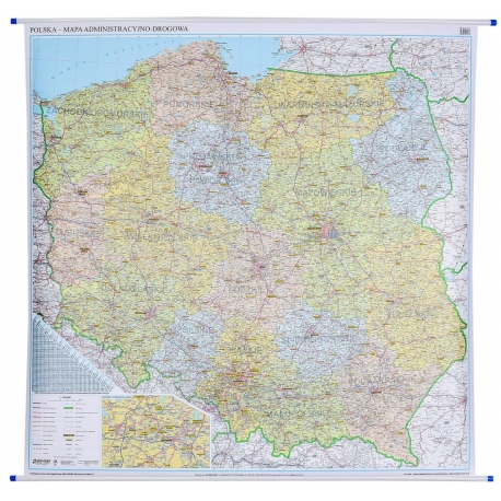 Polska administracyjno-drogowa (tablice rejestracyjne) 155x140 cm. Mapa ścienna.